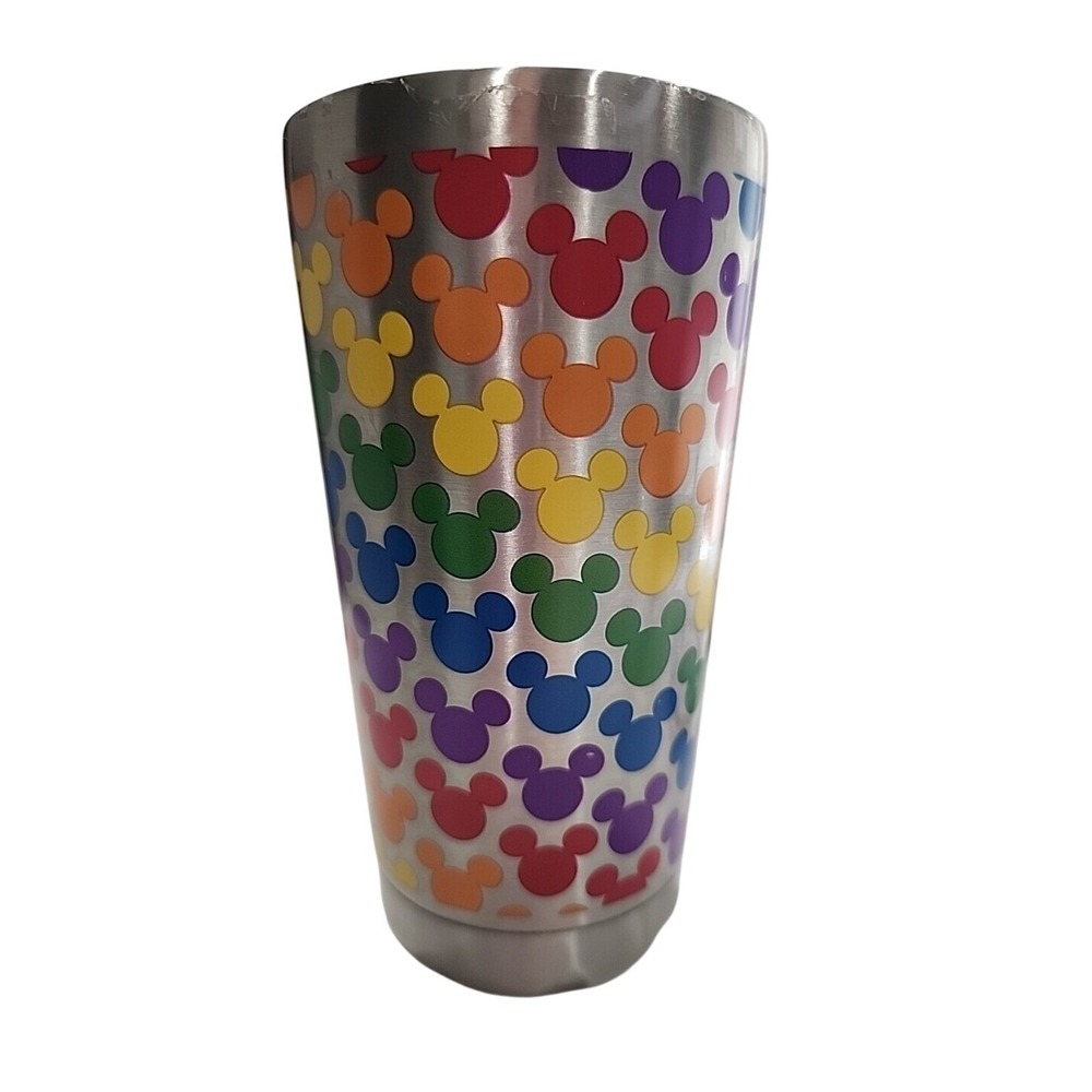 Disney Mickey Mouse Rainbow Pride Stainless Steel Tumbler Cup Silver Insulated